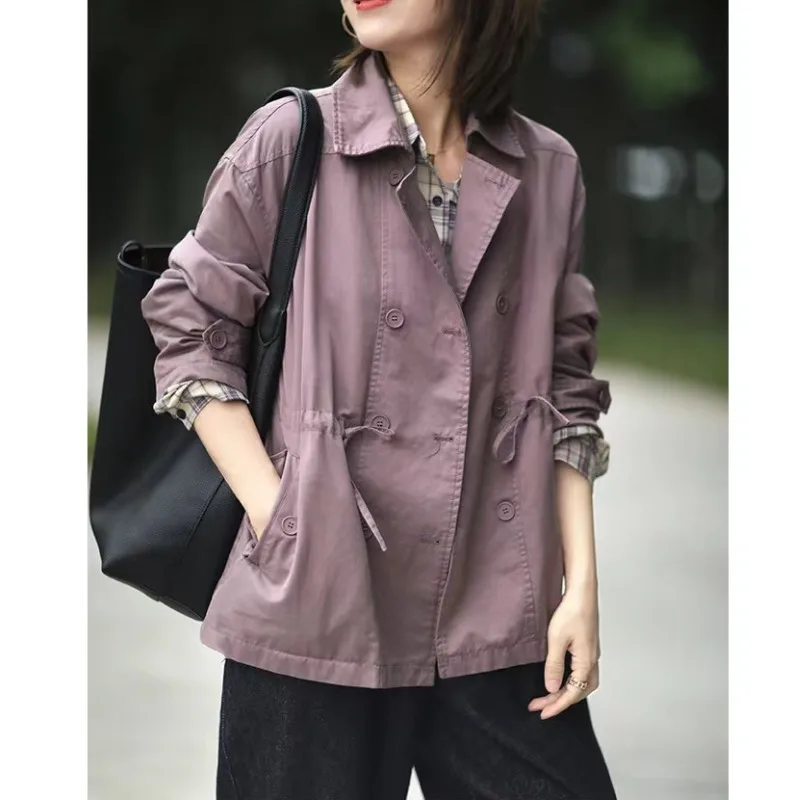 

Design Sensation Sle Women's Autumn Coat Casual Waist-Cinching Midi Length Top Double Breasted oulder Insert Cotton...