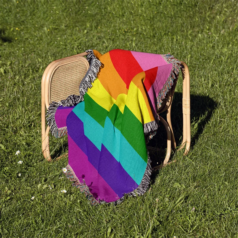 

Gaslight Gatekeep Girlboss Original 8 Stripes Rainbow Flag Historical Gay LGBT Rainbow Jacquard Fringed Woven Throw Blanket