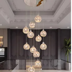 Crystal Chandelier Villa Stairs LED Light Home Interior Decoration Ceiling Chandelier Ceiling Light Modern Lighting Luster Lamp