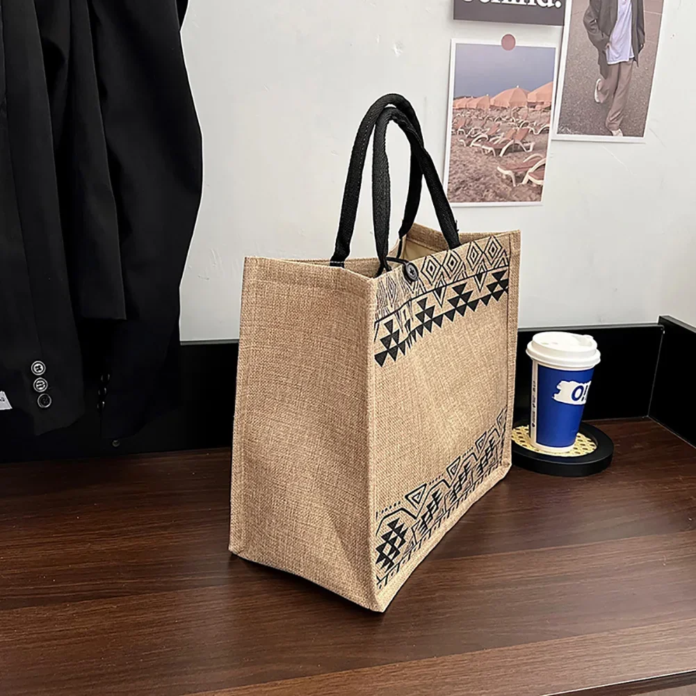 

Portable Retro Ethnic Linen Handbag Female Large Capacity Shoulder Fashion Large Capacity Bag Square Handbag