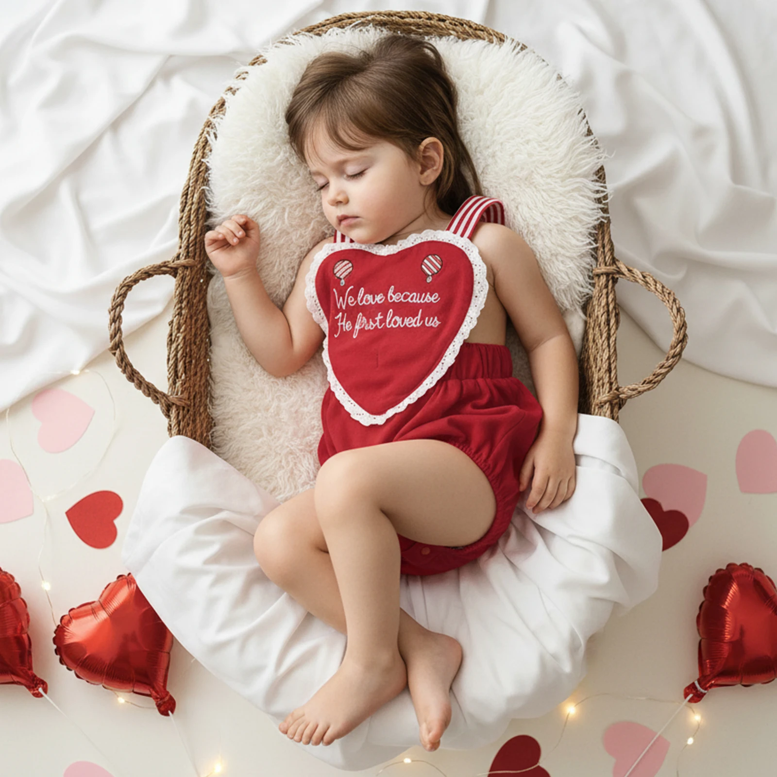 

Blotona, весенний комбинезон для маленьких девочек, боди без рукавов в форме сердца с вышивкой букв и полосатыми бретелями для младенцев