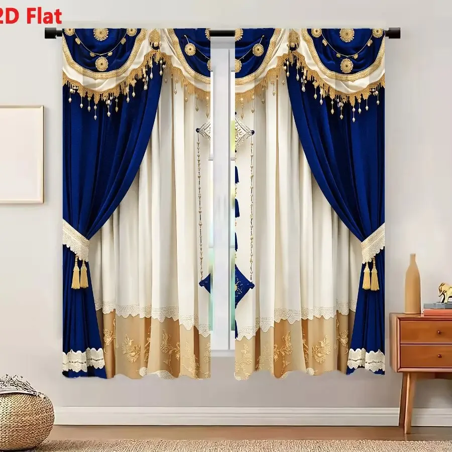 Elegant Gold Embroidered Curtains with Sheer Panels for Living Room Bedroom Home Decor Window Treatment