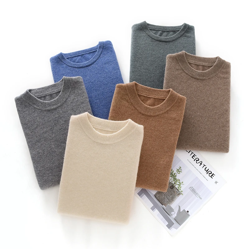 Men Knitted Round Neck Pullover Australian Wool Sweater Thick style Long Sleeves Warmth Anti-pilling High quality Basic Tops