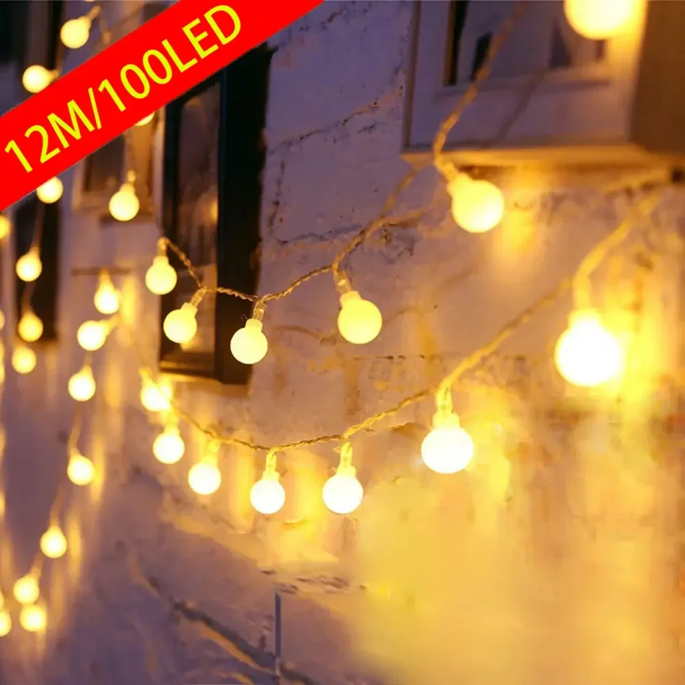 12M USB/Battery Power LED Ball Garland Fairy String Lights Outdoor Lamp Home Christmas Holiday Wedding Party Lights Decoration