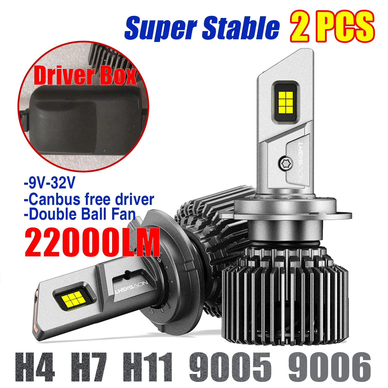 NOVSIGHT 22000LM 100W Car LED Headlight  Automobile Super Bright Headlight Led Bulb Head Lights LED H4 H11 9005 9006