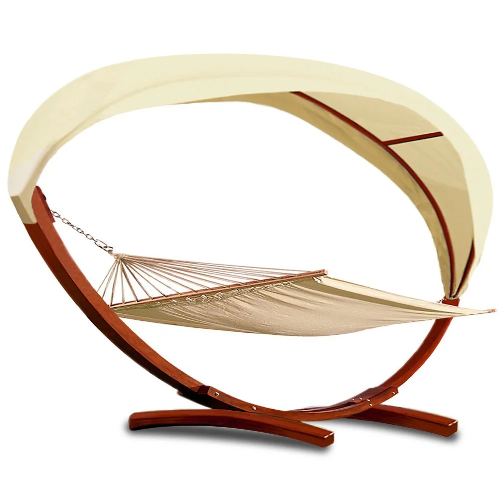 Garden Hammock with Wooden Curved Arc Hammock Stand Comfortable Wood Stand Person Hammock with Roof