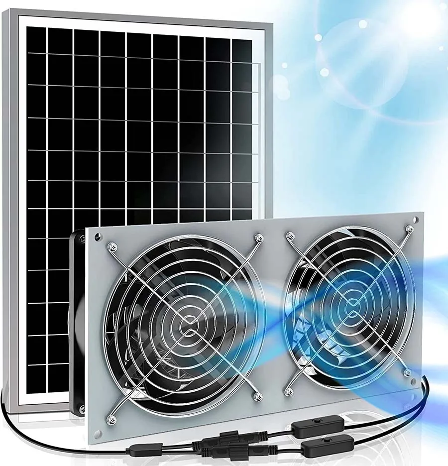 Solar Panel 15W Pet Shed Solar Fan 2 High Speed DC Ventilation Exhaust Fans Vegetable Shed Ventilation Fan