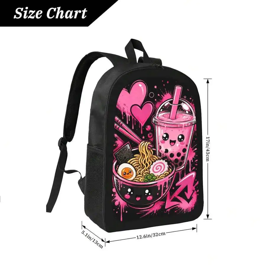 

Doodle Milk Tea Ramen Print Backpack Stylish Casual Lightweight Daypack For Adults