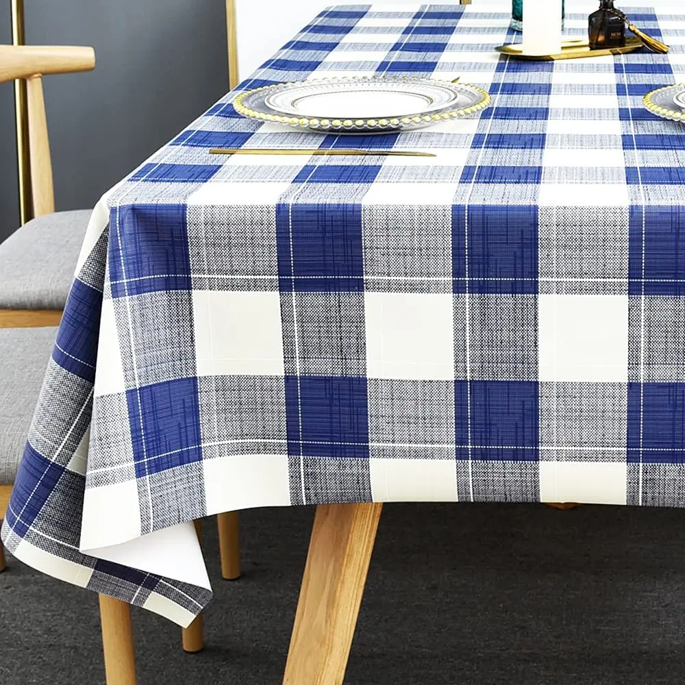 Simple Style Rectangular Tablecloth Blue White Gray Plaid Tablecloth Indoor Outdoor Kitchen Tablecloth Decoration