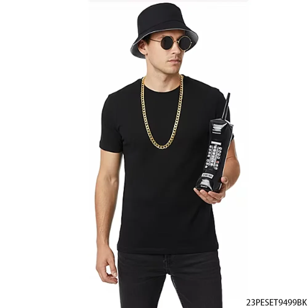 PESENAR Conjunto de fantasia retrô hip hop dos anos 90, chapéu balde, óculos de sol, corrente dourada, retrô, acessório de festa para celular