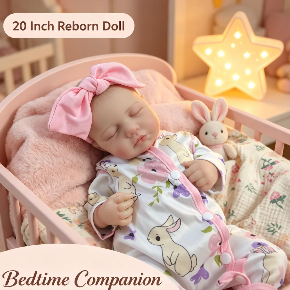 2 Options 20 Inch LouLou Sleeping Eyes Reborn Dolls 3D Painted Skin Realistic Newborn Doll For Pretend Play & Collection Gift