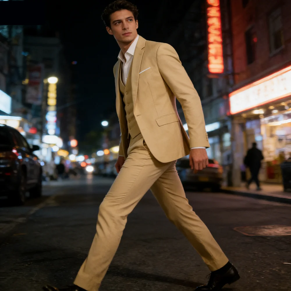 

3-Piece Slim Fit Men's Tuxedo Suit Double Breasted Blazer Vest And Pants Set for Wedding Groom Business Party