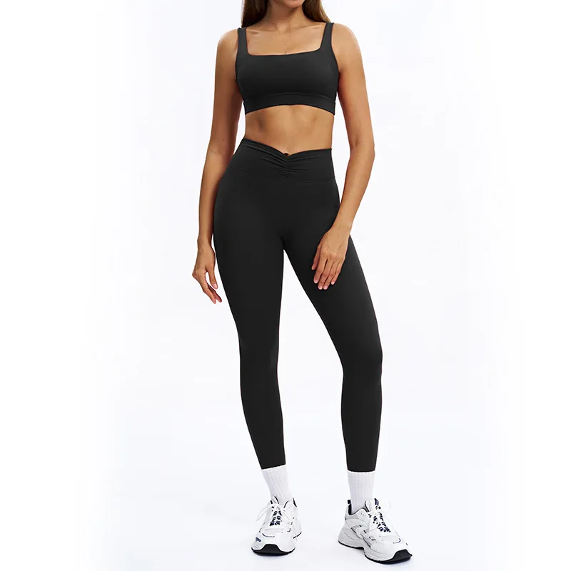 Schwarzer, gebürsteter Outdoor-Sportanzug für den Winter, blauer, eng anliegender, rückenformender Yoga-Anzug für Damen, hüft- und taillierte rote Fitness