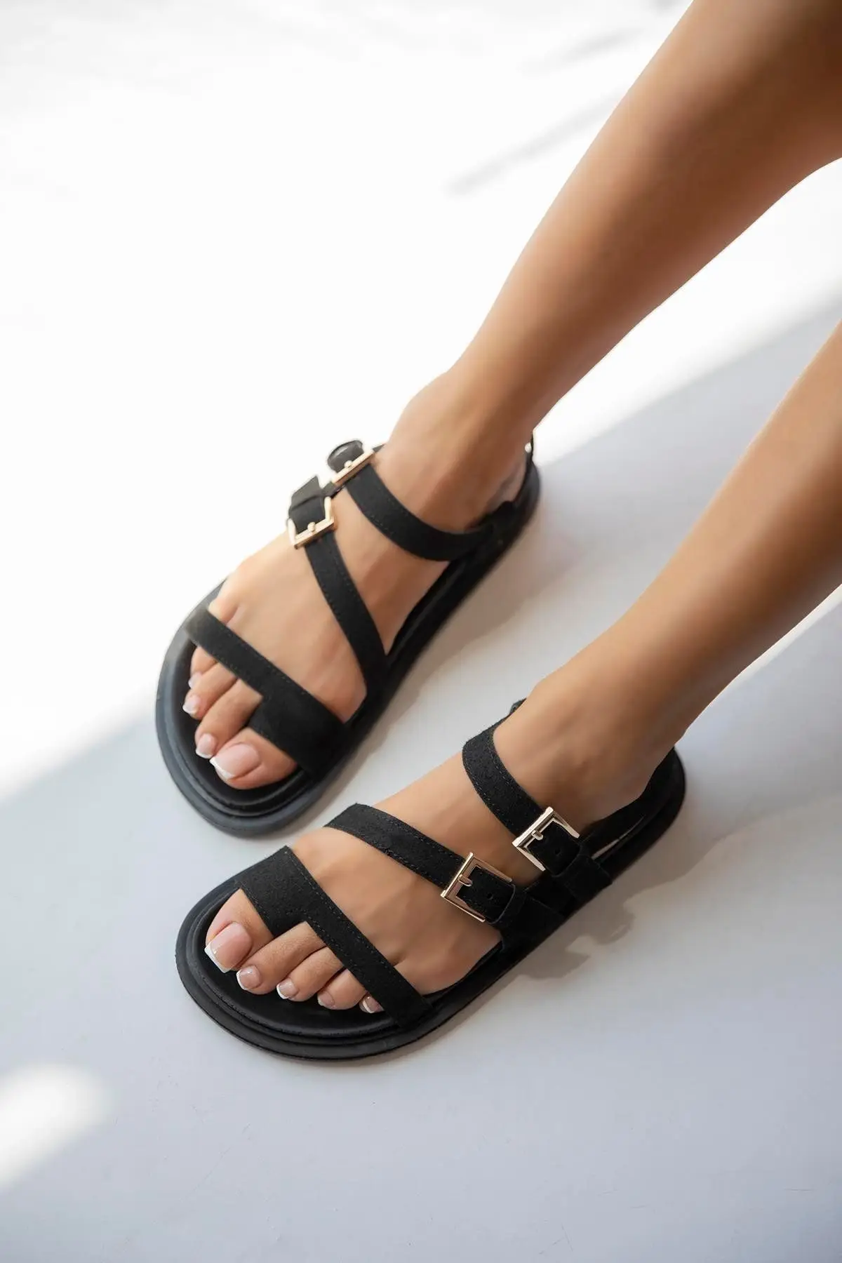 Mira+Damen+Flip+Flops+Wildleder+Sandalen+Schwarz