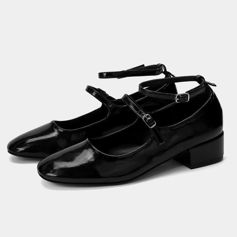 

Fashion Low Heel Mary Jane Shoes Women Double Strap Buckle Round Toe Dress Shoes Shallow Patent Leather Chunky Heel Women Shoes
