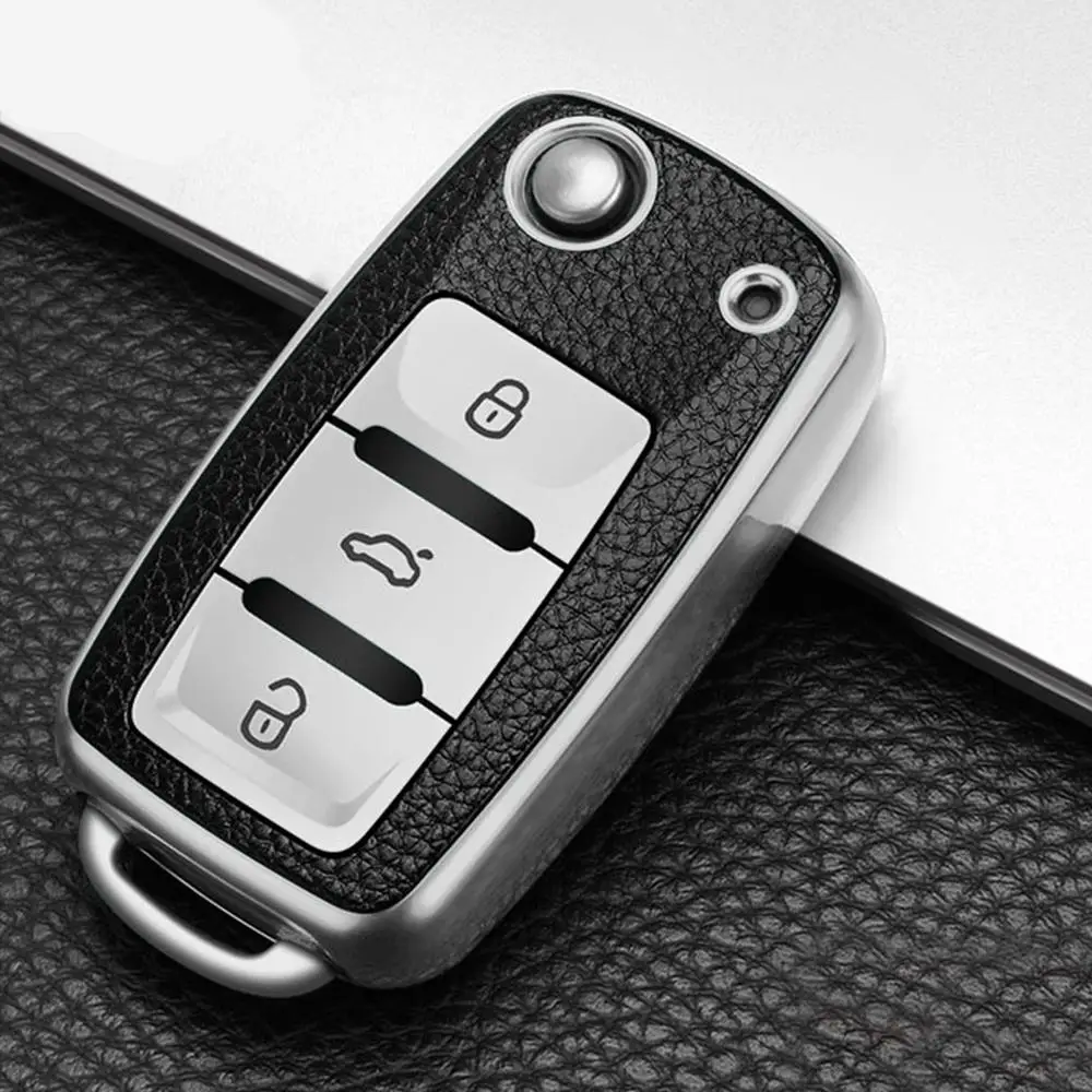 TPU Leather Car Key Cover Case for Volkswagen for VW Bora Polo Tiguan Jetta Passat B5 B6 B7 Golf Beetle for Skoda Octavia