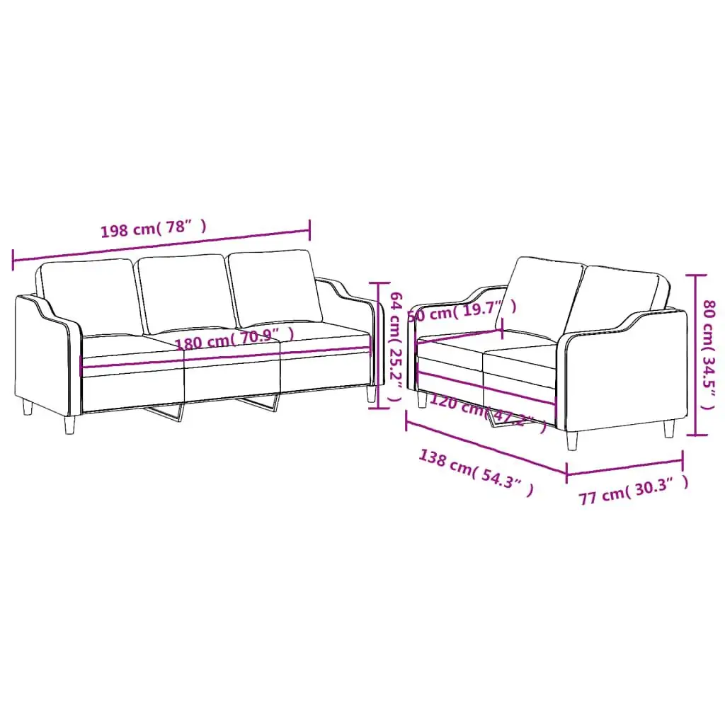 Conjunto de sofá elegante de tecido cinza escuro de 2 peças com almofadas - Móveis modernos para sala de estar