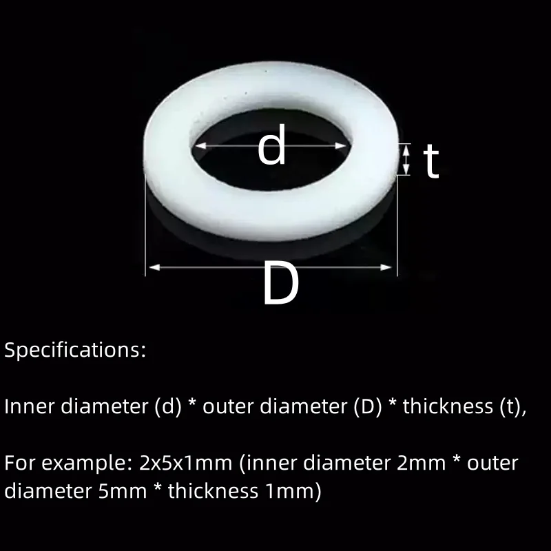 PTFE Flat Washer M2 M2.5 M3 M4 M5 M6 M8 M10 M12 White Sealing Gasket High Temperature Resistance Spacer for Water Pipe Joint