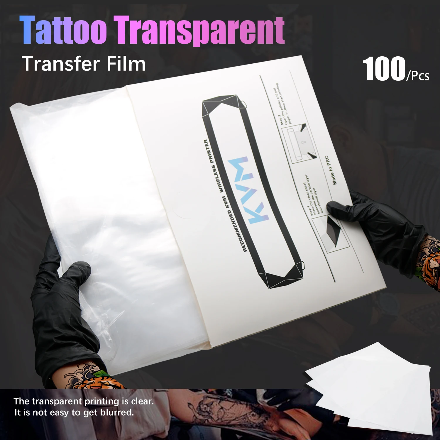 KVM 100 Stück transparentes Tattoo-Transferpapier im A4-Format für Tintenstrahldrucker, druckbare temporäre Tattoos, Aufkleber, Tattoo-Zubehör