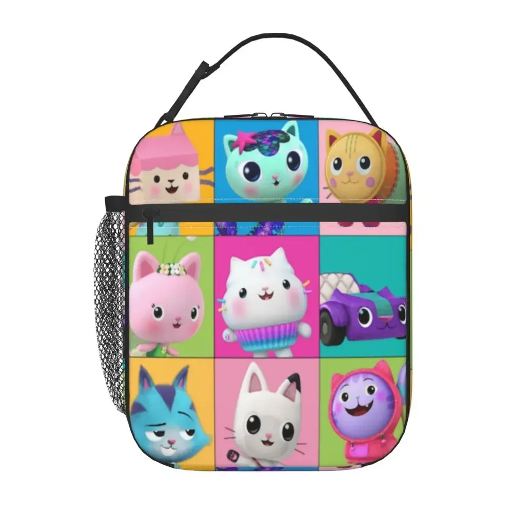 Gabbys Dollhouse Characters Portable Lunch Box Women Waterproof  Cat Cartoon Thermal Cooler Food Insulated  Bag School