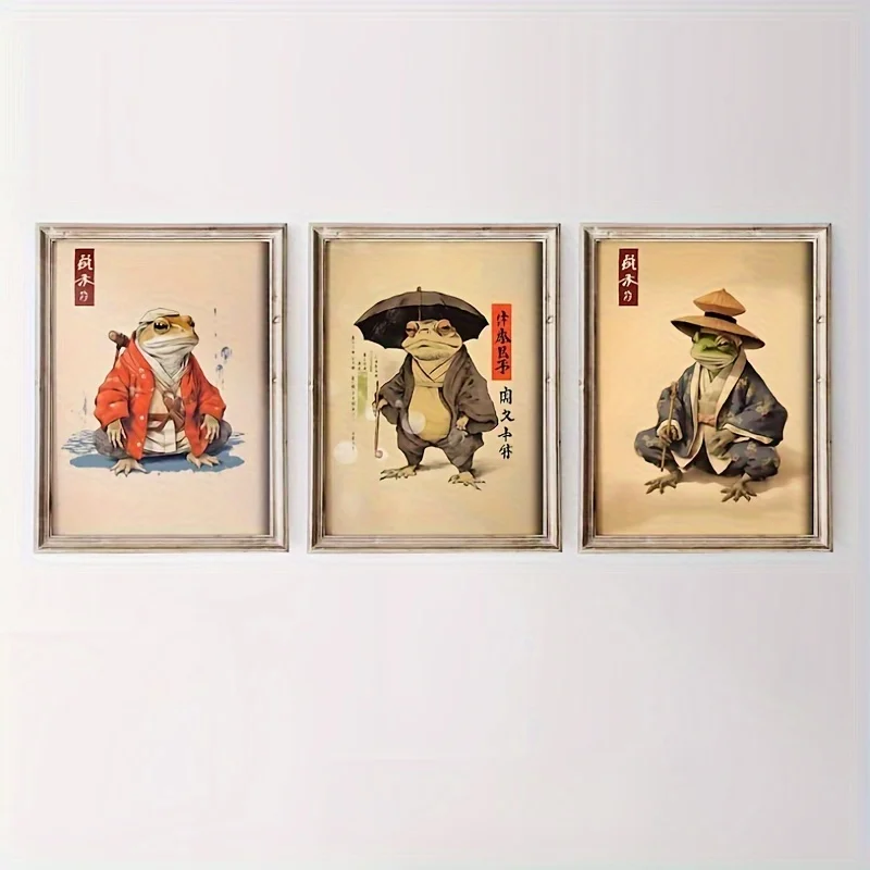 3 قطعة/المجموعة غريب الأطوار اليابانية الضفدع الحيوان قماش طباعة الثقافة اليابانية الجدار ملصق فني لغرفة المعيشة المطبخ ديكور المنزل هدية #2