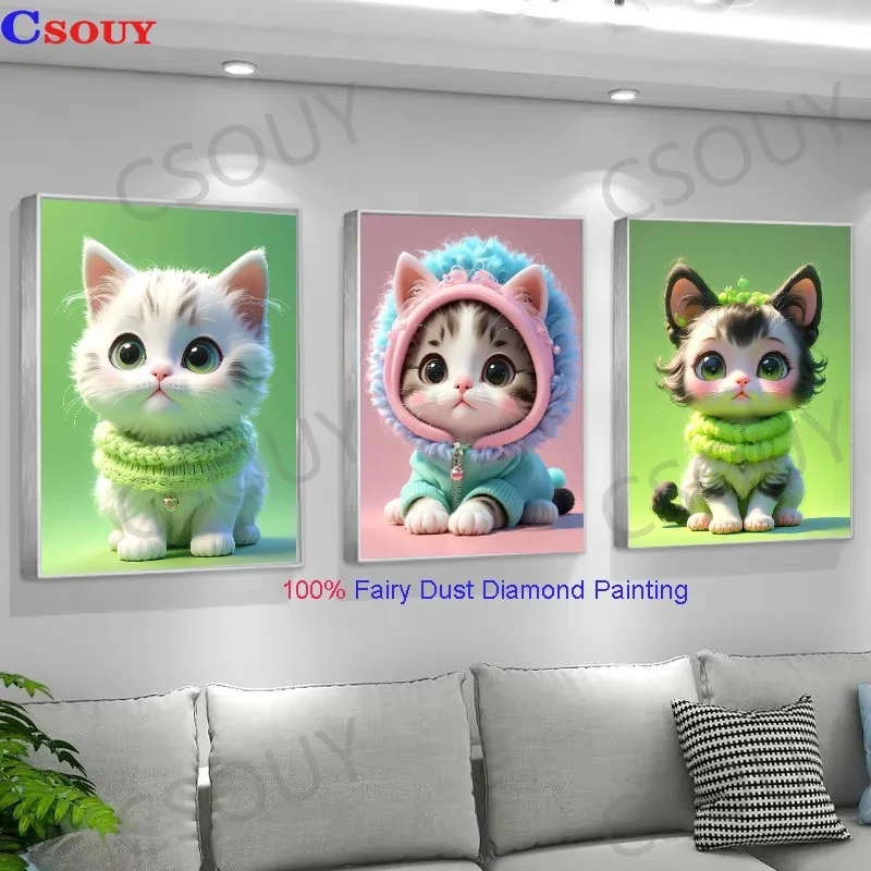 

100% Fairy Dust Diy Diamond Painting Cross Stitch Cat With Hat Love Embroidery Square Mosaic Home Decor Needlework Crystal AB 5D