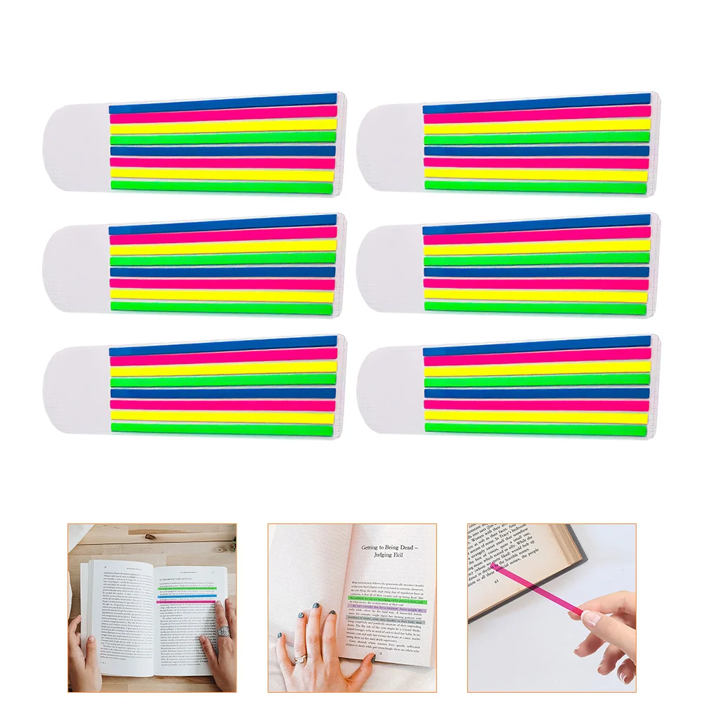 

6 set 6 Sets Long Removable Transparent Highlighter Tape Stickers Colored Sticky Book Tabs For Notes Office School