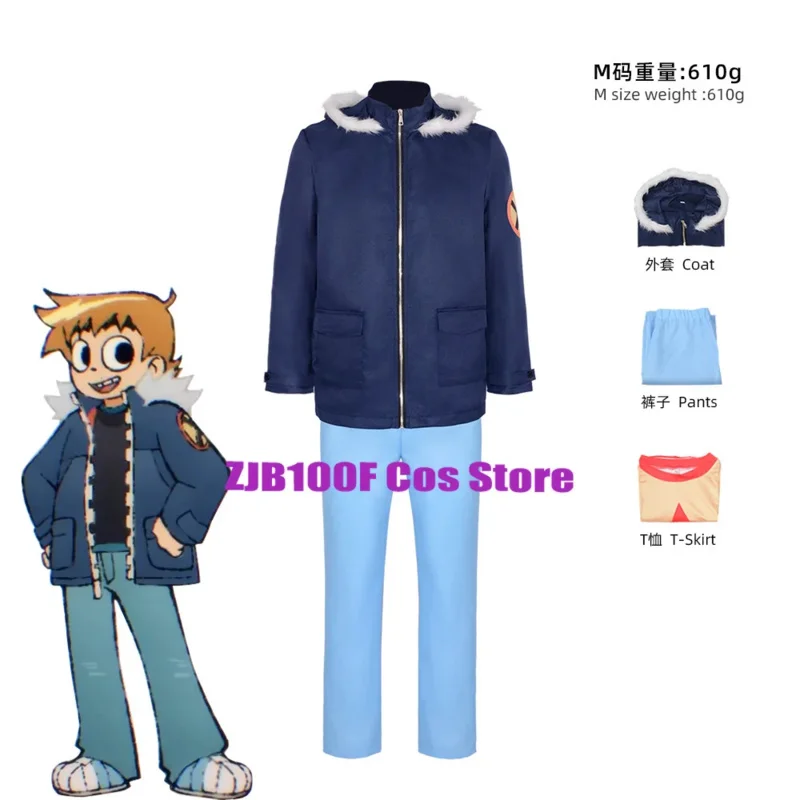 Disfraz de Cosplay de Scott Pilgrim para adultos y niños, uniforme de Anime, conjunto de pantalones y abrigo superior, traje de juego de rol para fiesta de Halloween