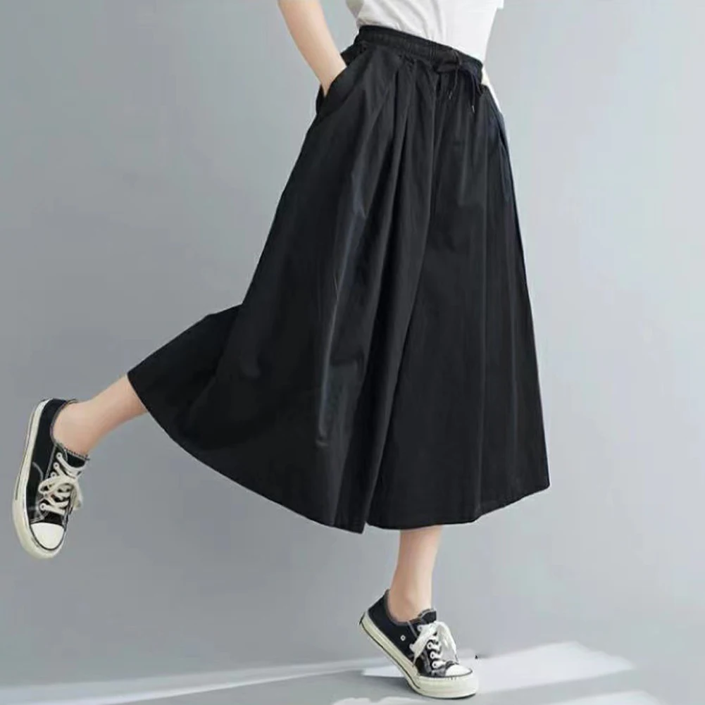 Womens Casual Pants Fashion Wide-Leg Pants High Waist Culottes Women Oversized Wild Loose Casual Cropped Trousers Pants Skirts