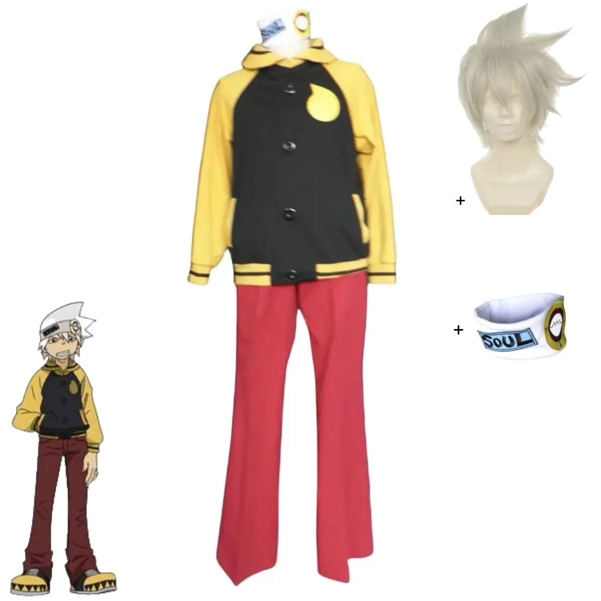 

Аниме Soul Eater Soul Evans Косплей Костюм Soul Evans Желтая бейсбольная куртка Спортивный костюм Головные уборы Парик Мужчина Женщина Повседневный костюм