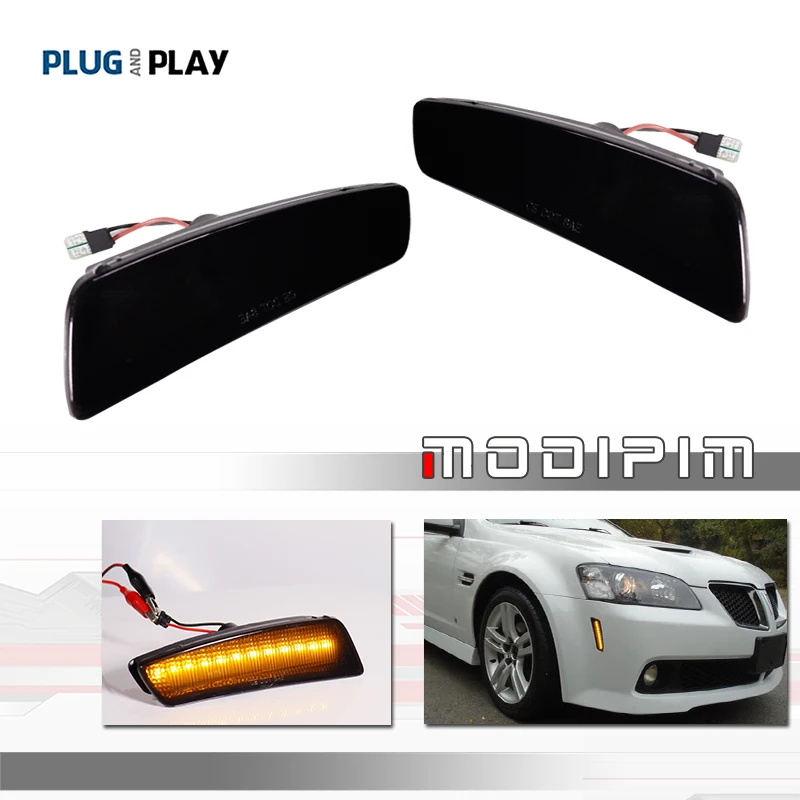 

Smoked Lens Amber Yellow LED Car Front Bumper Side Marker Turn Signal Lights Fender Flare Lights For 2008 2009 Pontiac G8 GT GXP