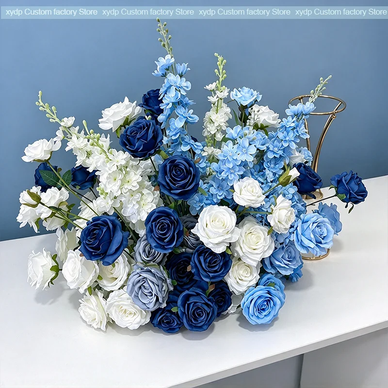 Künstliche Blumenarrangements aus Burgunderrosen und Delphinien, Tischdekoration für Hochzeiten, Blumenball, Blumenstrauß für Partys, Heimdekoration, Requisiten – Detail 4