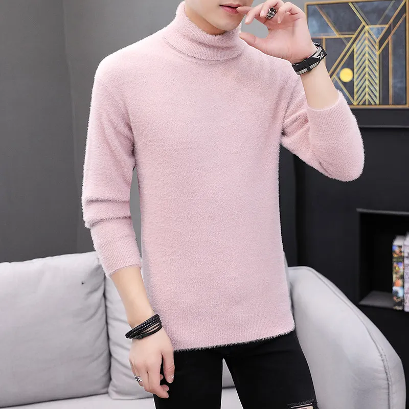 

Модный мужской вязаный свитер, повседневный базовый слой из искусственного меха, зимний теплый длинный свек, круглая одежда из полиэфирного волокна