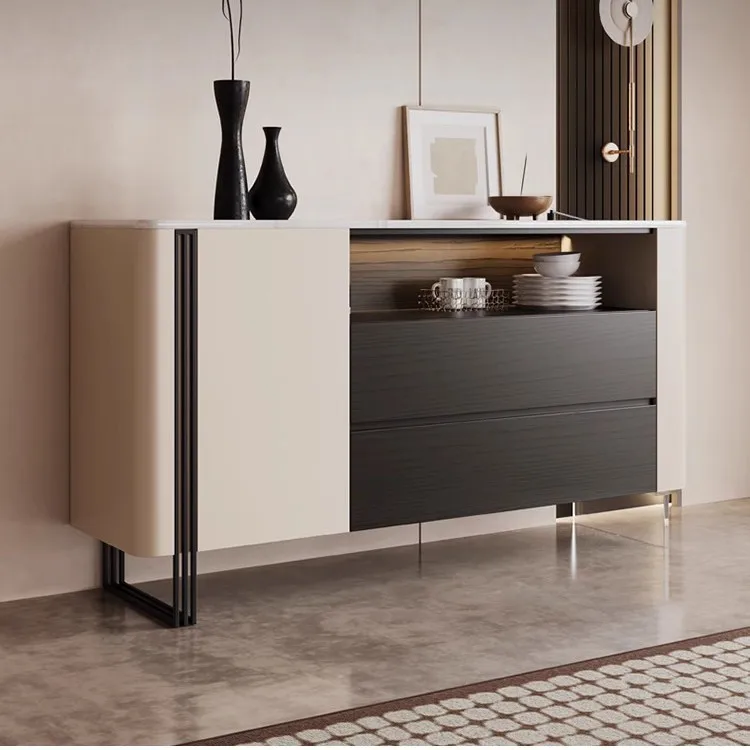 خزانة جانبية من الحجر الإيطالي الفائق البلوري، خزانة شرفة خشبية مدخنة بسيطة، خزانة حائط لغرفة الطعام وغرفة المعيشة #3