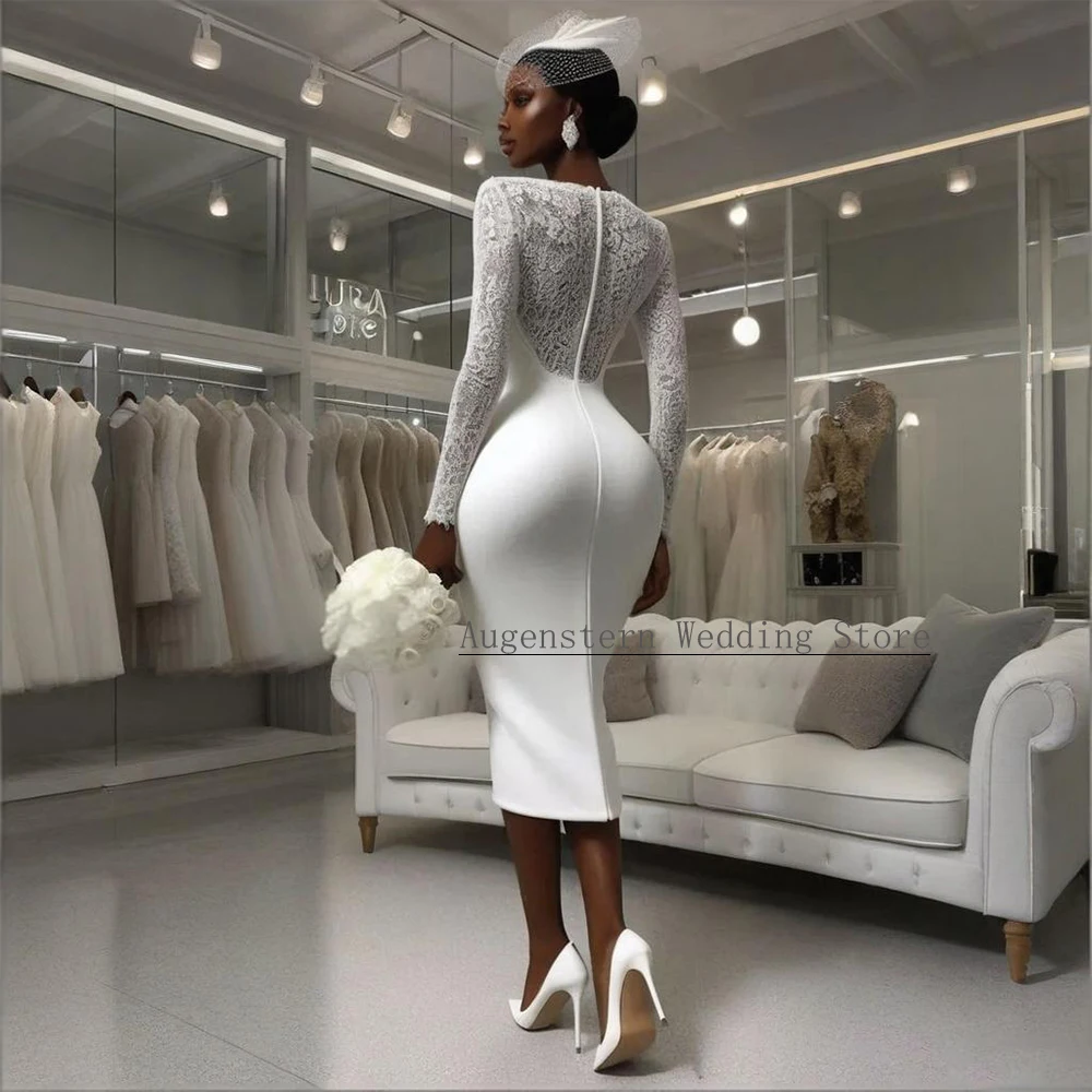 Customized Wedding Dress Lace Long Sleeves Sweetheart Sheath/Column Wedding Gowns for Women 2026 Bride Pleated Midi Bridal Dress