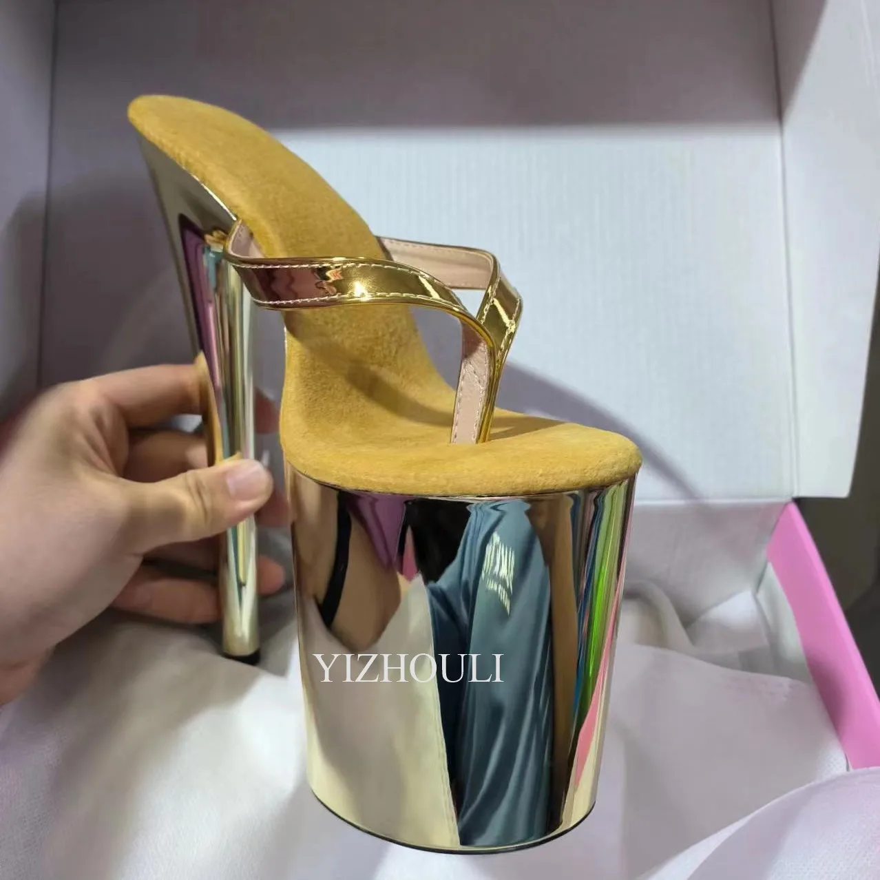 Color can be customized, fashion 15-17-20cm princess slippers, electroplated gold sexy nightclub heels, model stage show sandals