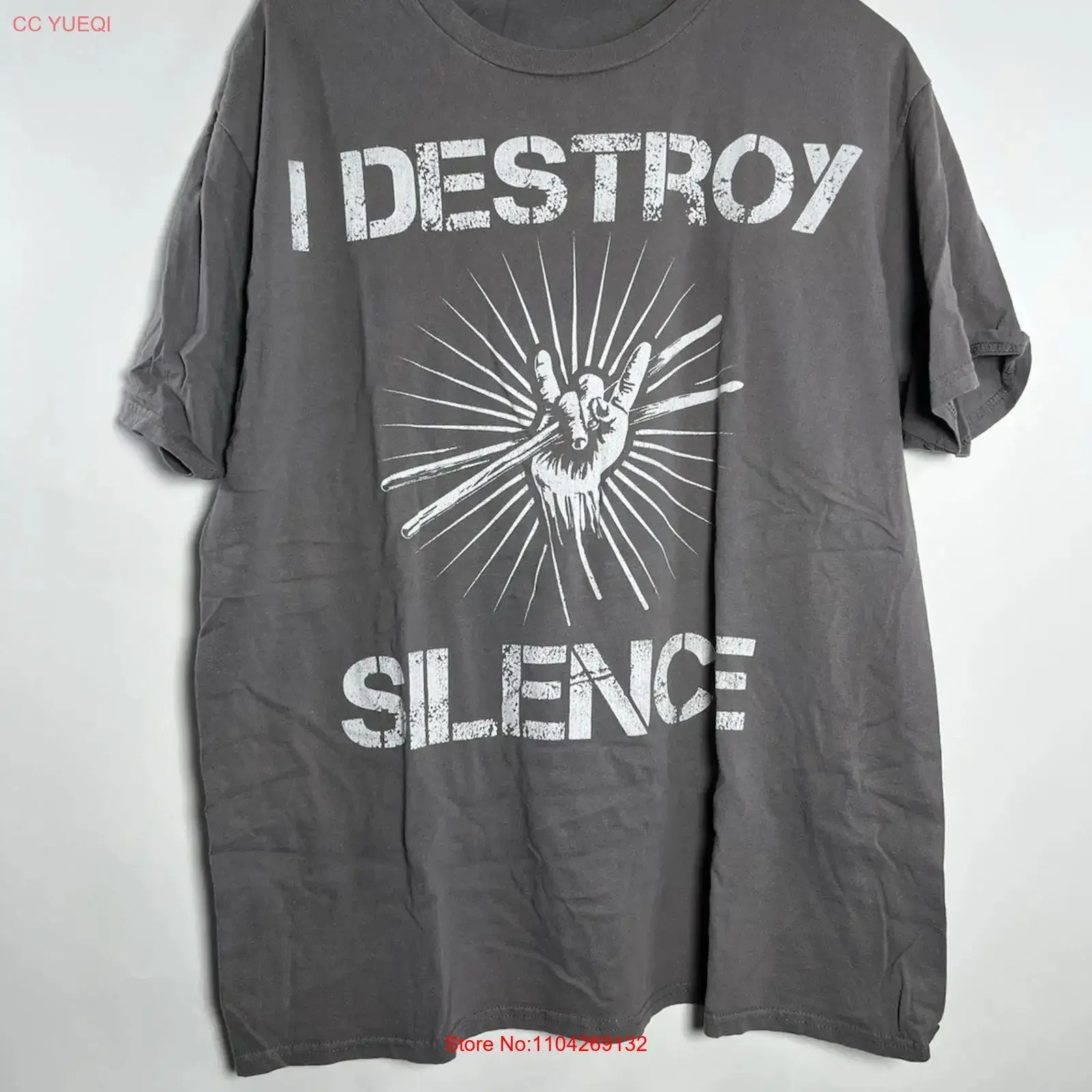 Drummer T Shirt Lg I Destroy Silence Port Company 100 Cotton Music Drums vintage Washed graphic Slightly Top For Everyday Wear
