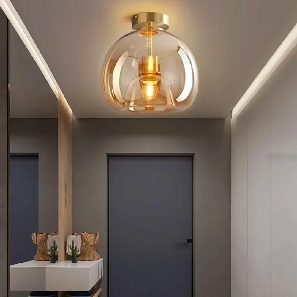 Modern Ceiling Light Nordic Cognac Glass Ceiling Lamp LED Minimalist for Living Dinning Room Aisle Creative Lighting Home Decor