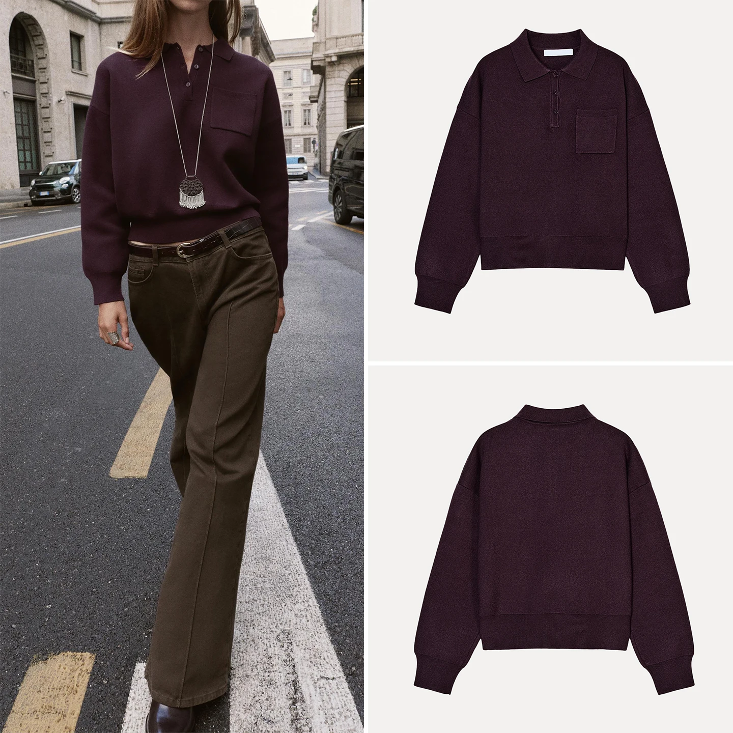 

Модный вязаный свитер с воротником и карманами, женский, осенний, 2025, новинка, свободный крой, длинный рукав, круглый вырез