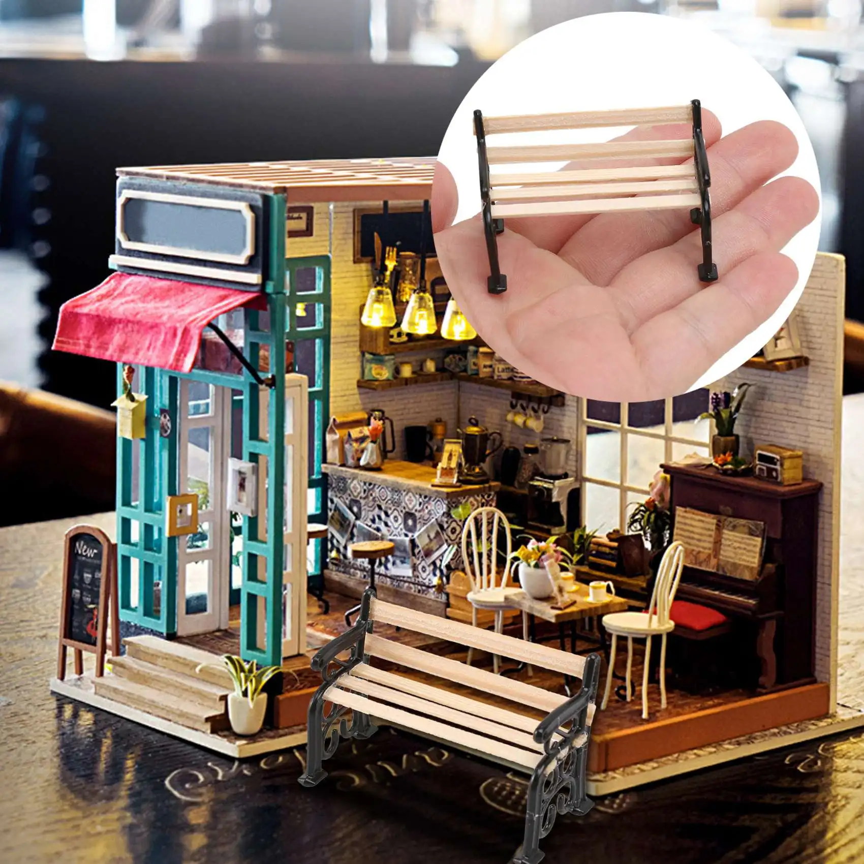 BAAA-1/24 Banco de parque de muebles de jardín en miniatura para casa de muñecas