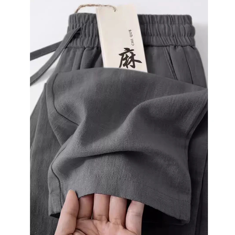 

New Chinese Sle k ey Cotton Linen Men's Summer Thin Straight Casual Pants Large Size Faion Urban Sle Long Trousers