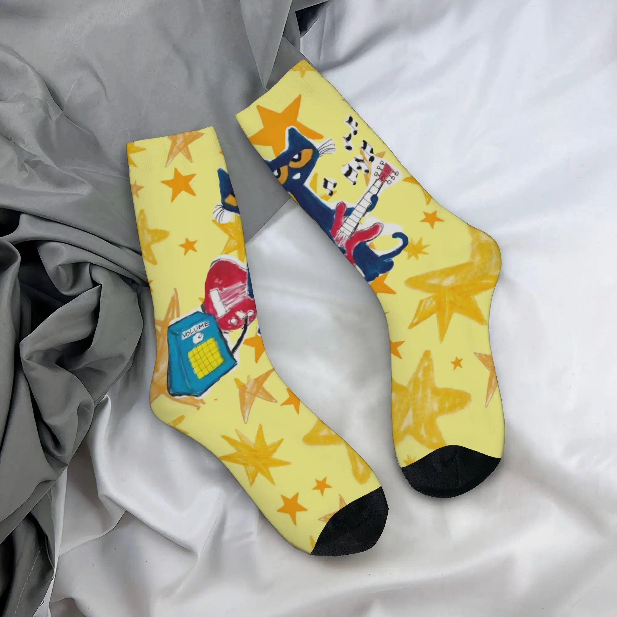 Happy Funny Male Men Socks Hip Hop Stars Pete The Cat Cartoon Sock Polyester  Skateboard Women Socks Spring Summer Autumn Winter