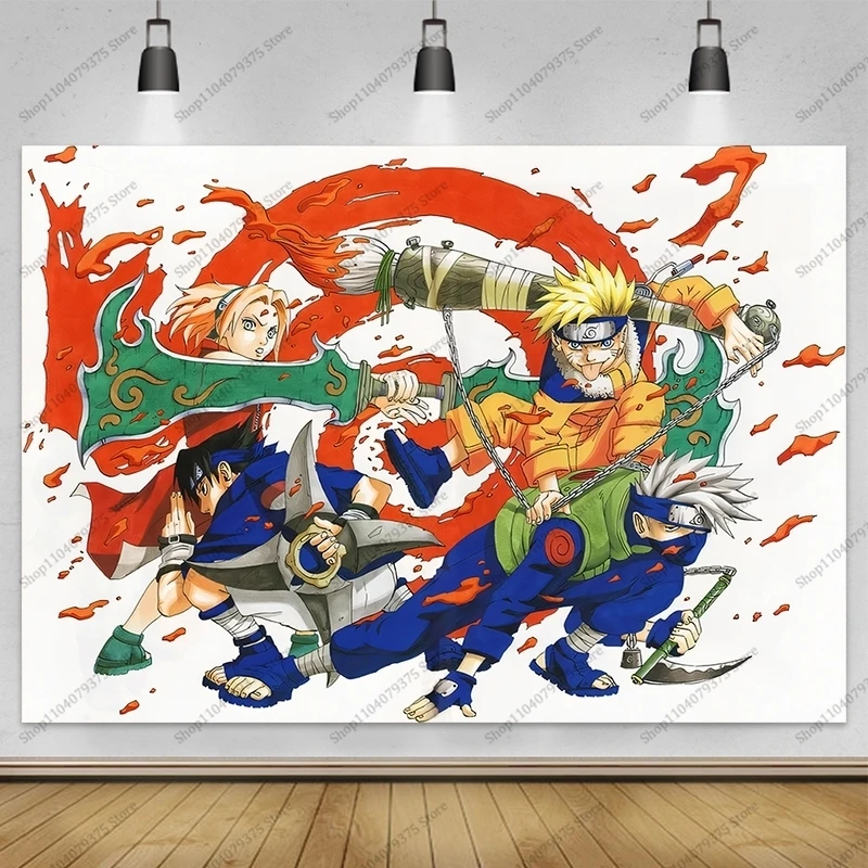 خلفية تصوير لعيد ميلاد الأطفال ناروتو ، ديكور حفلة عيد ميلاد للفتيات ، ديكور حفلة طفل #4