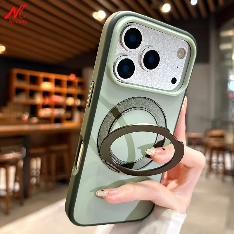 Matte Magnetische Hülle für MagSafe Kabelloses Laden für iPhone 17 16 15 14 13 Pro Max mit 360° Drehständer und Armor Liquid PC Schutzhülle