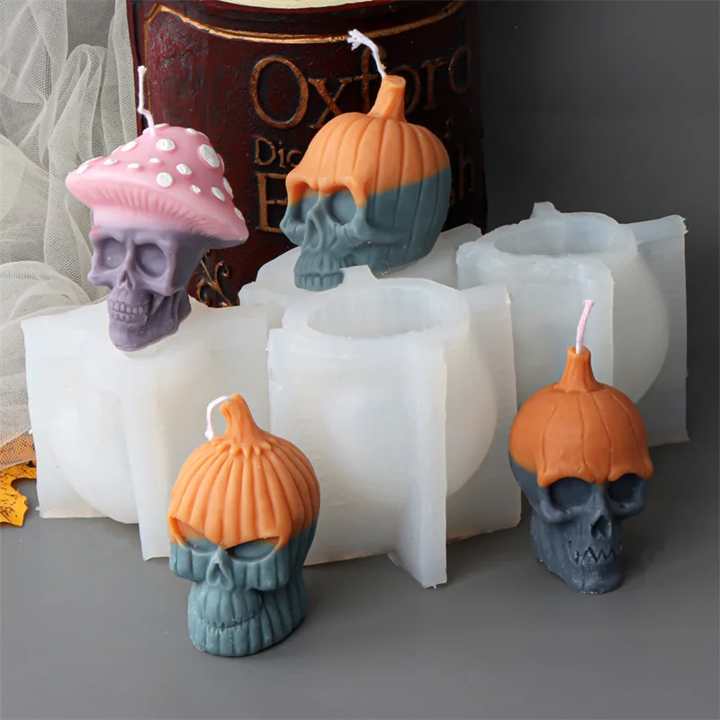 Skeleton Pumpkin Head Silicone Candle Mold Skull Mushroom Head Mould Halloween Horror Theme DIY Candle Gypsum Home Decor Gift