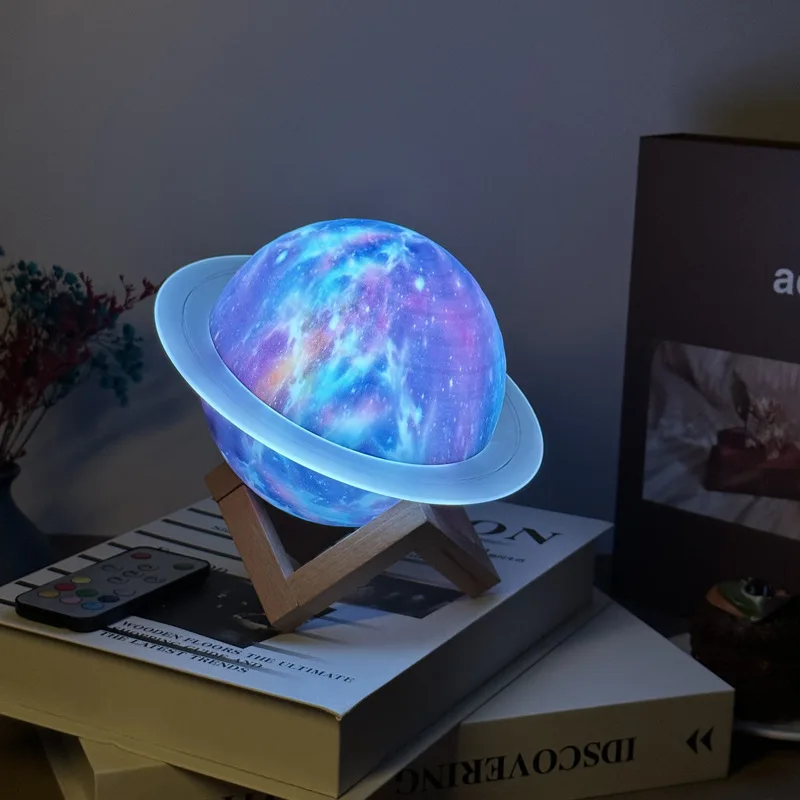 Criativo saturno lua lâmpada com bluetooth sem fio falar colorido 3d alta fidelidade bluetooth rgb galáxia estrela luz da noite lua navio livre