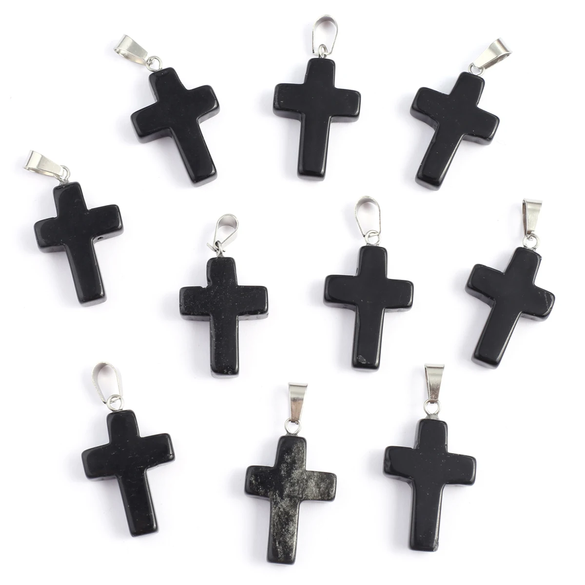 Charms 12pcs Natural Black Agates Pendant Cross Shape Natural Stone Pendant for Making DIY Jewelry Necklace Accessory 35x19mm