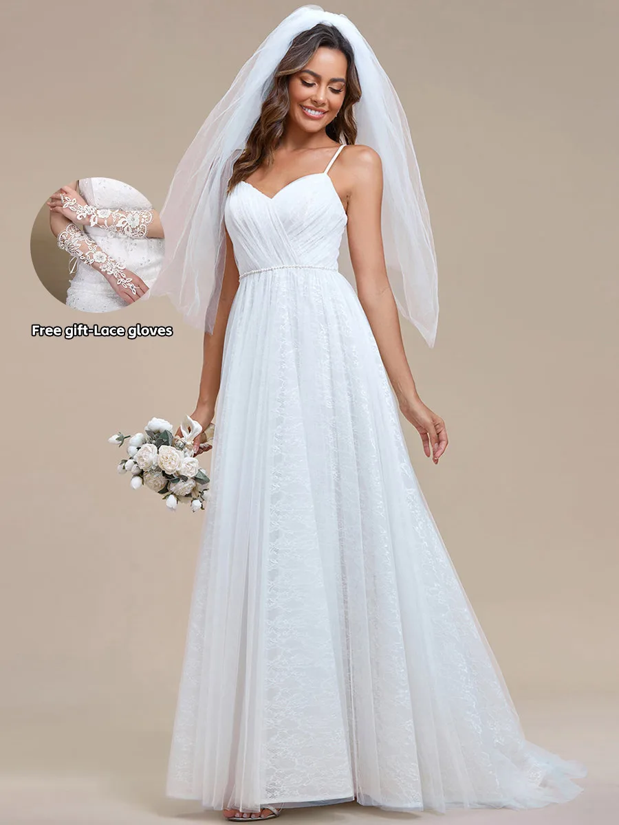 Elegant Wedding Dresses Spaghetti Straps Lace Mesh Floor-Length 2024 Ever Pretty of Lace A-line Ivory Bridal Women Dress