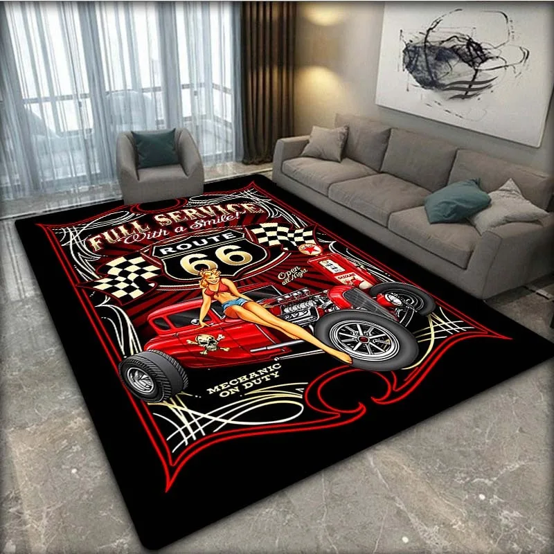 1PC Route 66 Arts Pattern Living Room Rugs Kitchen Rug Non-Slip Door Mats Pop design Bath Mat Carpet for Home Sink Laundry Decor