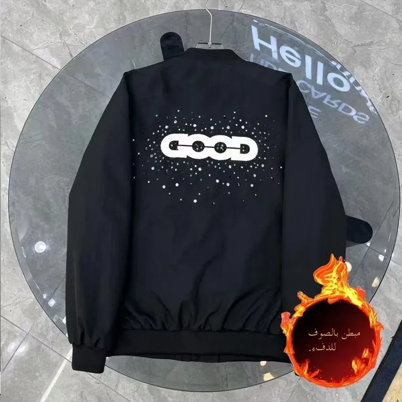 

Good Winter Jaet Men's Casual Stand Collar Fce Lined Luxury Sle Warm Outerwear Polyester Fiber Zipper Closure No Hat